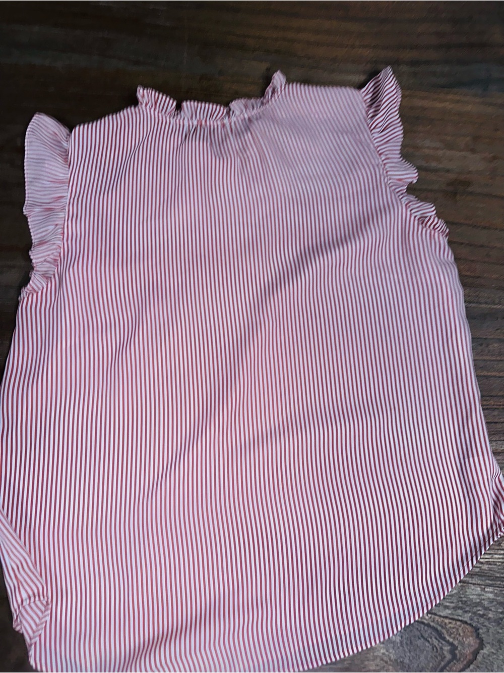 LOFT Red & White Striped Ruffle Shoulder Shell - Picture 5 of 5